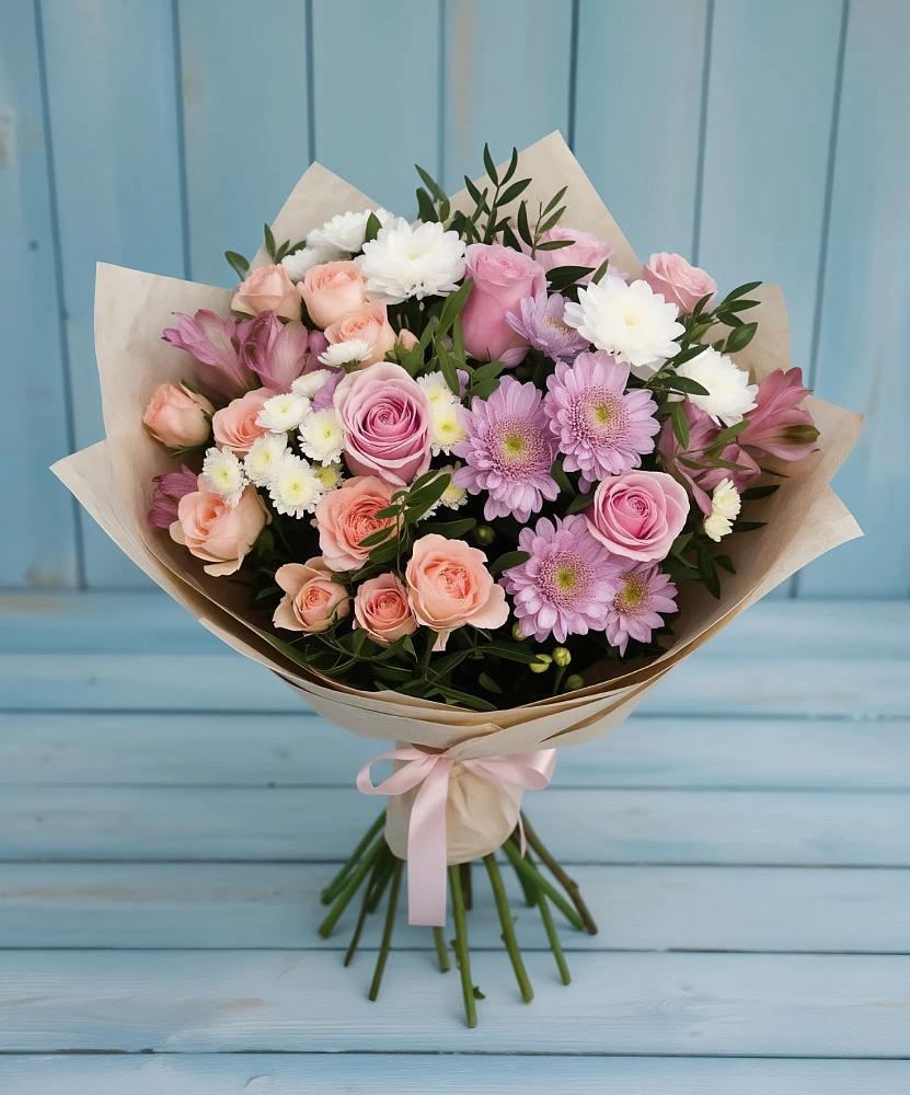 Букет цветов из: Хризантемы, Розы и Альстромерии в Чкалово