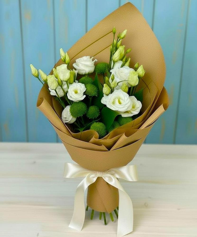 Букет цветов из: Хризантемы и Лизиантусы в Чкалово