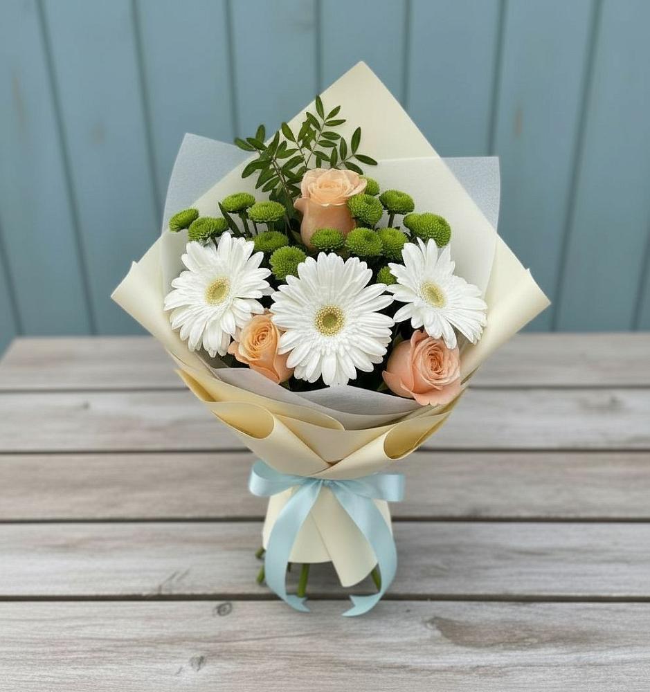 Букет цветов из: Герберы, Розы и Хризантемы в Чкалово