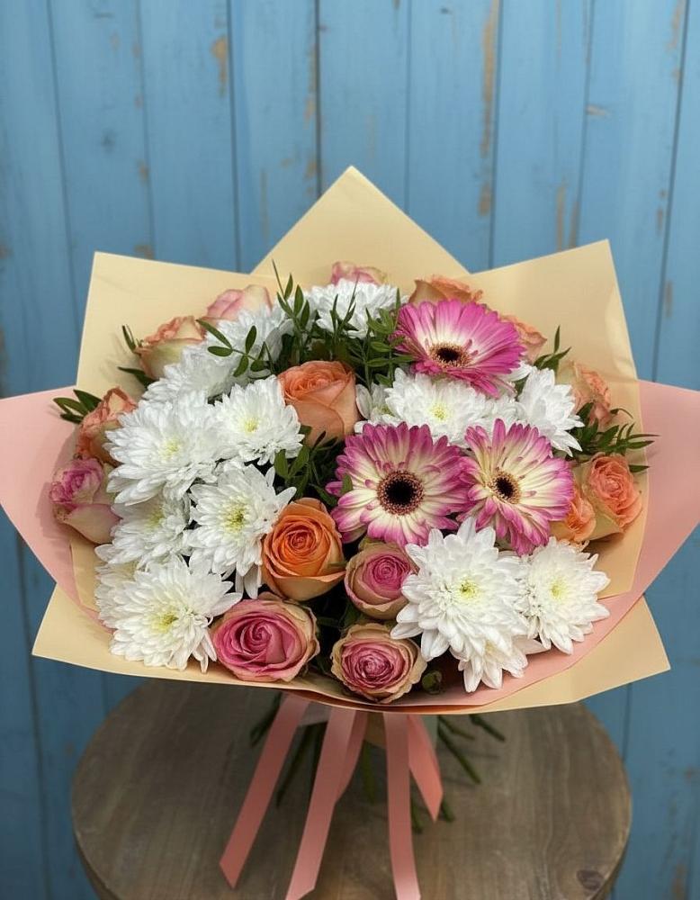 Букет цветов из: Розы, Герберы и Хризантемы в Чкалово