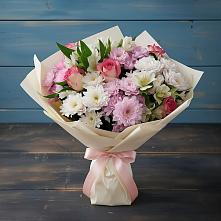 Букет цветов из:  Хризантемы, Альстромерии и Розы #REPLACE_PRED# Чкалово