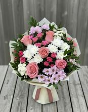 Букет цветов из:  Альстромерии, Гвоздики, Розы и Хризантемы в Чкалово
