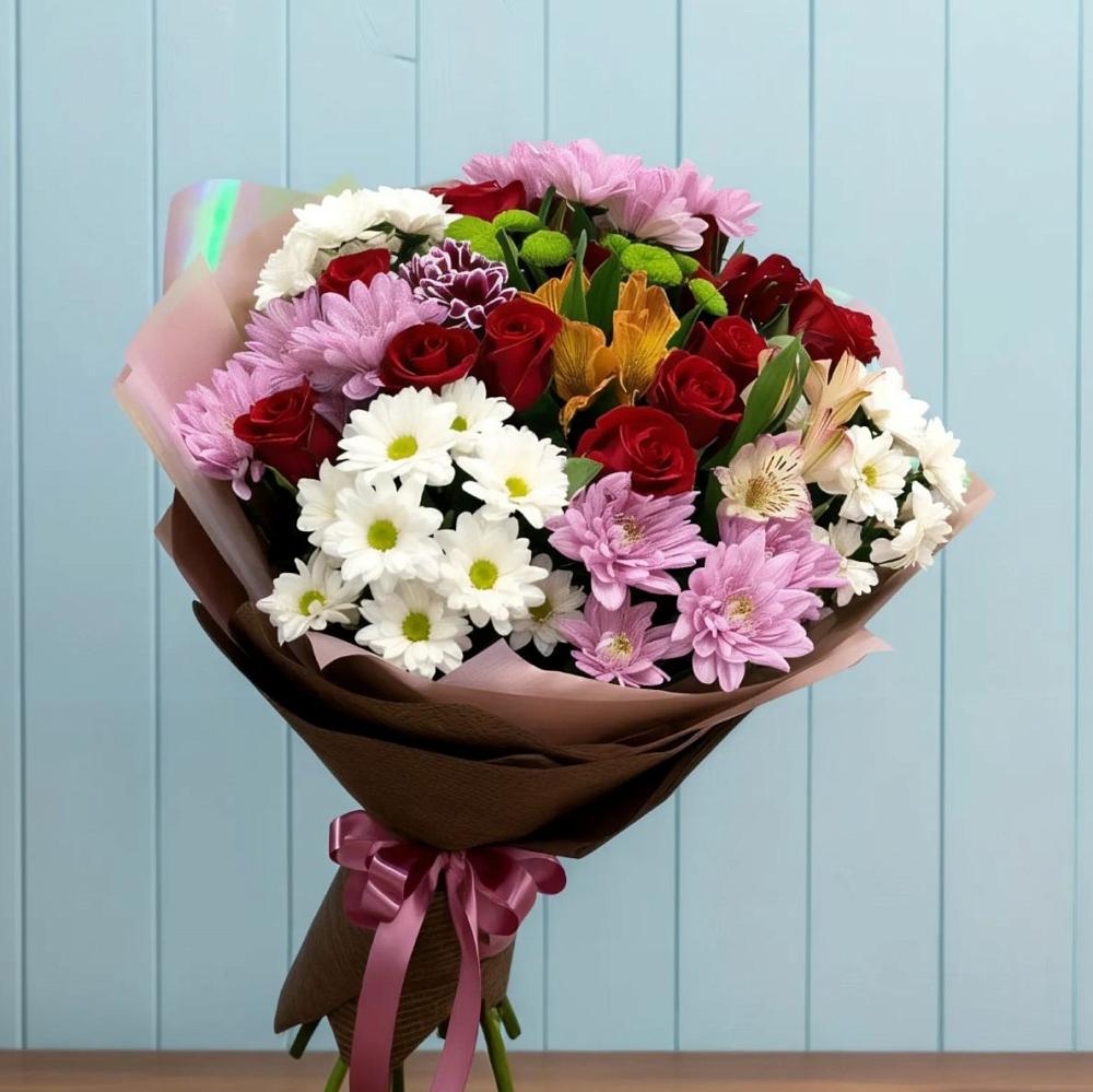 Букет цветов из: Розы, Хризантемы и Альстромерии в Чкалово