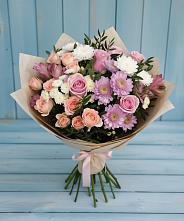 Букет цветов из:  Хризантемы, Розы и Альстромерии в Чкалово