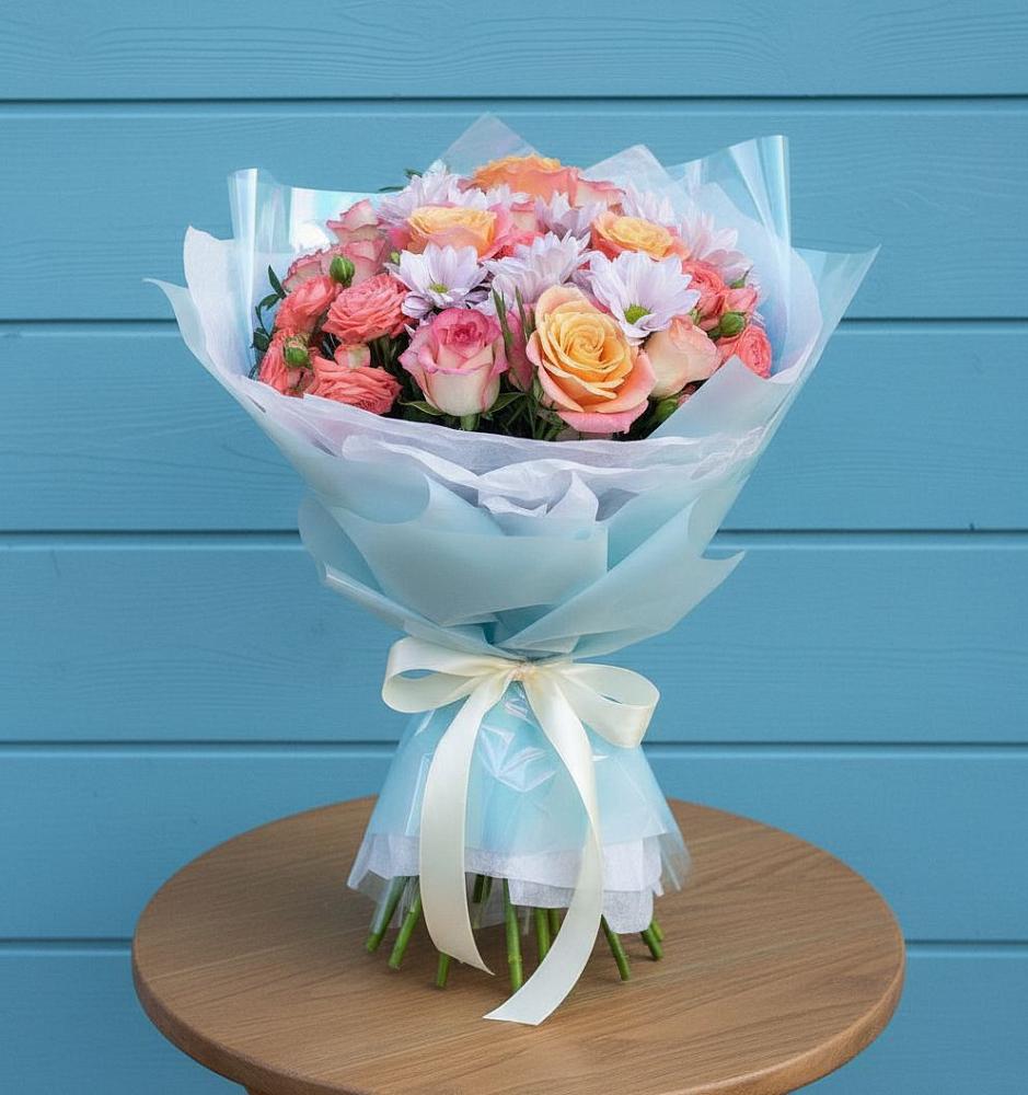 Букет цветов из: Хризантемы и Розы в Чкалово