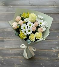 Букет цветов из:  Альстромерии, Розы и Хризантемы в Чкалово